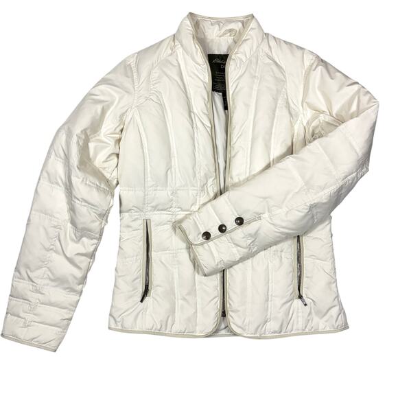Eddie Bauer Women's Size S Off-White Quilted Goose Down Puffer Jacket Coat - Picture 1 of 8